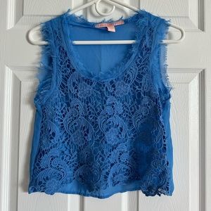 Rebellious One Blue Crotchet Sleeveless Tank Top